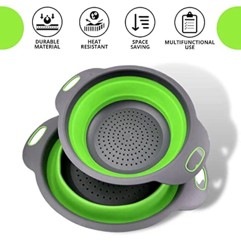 Round Collapsible Colander with Plastic Handles Round Silicone Kitchen Strainers Foldable Kitchen Strainer Perfect for Draining Pasta Vegetable and Fruit (Multicolor) (1 pcs)