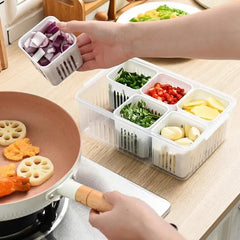 6-in-1 Grid Fridge Storage Containers Fridge Organizer Container & Lid, Stackable Box, Space Saving Plastic Containers for Chopped Vegetables, Fruits