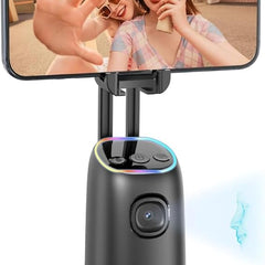 Auto Face Tracking Phone Holder 360° Smart Gimbal Stabilizer With Adjustable Lens & Colorful Lights For Smartphone Vlog Live Chat And Selfies AI Gesture Control Mobile Stand Tripod Stand