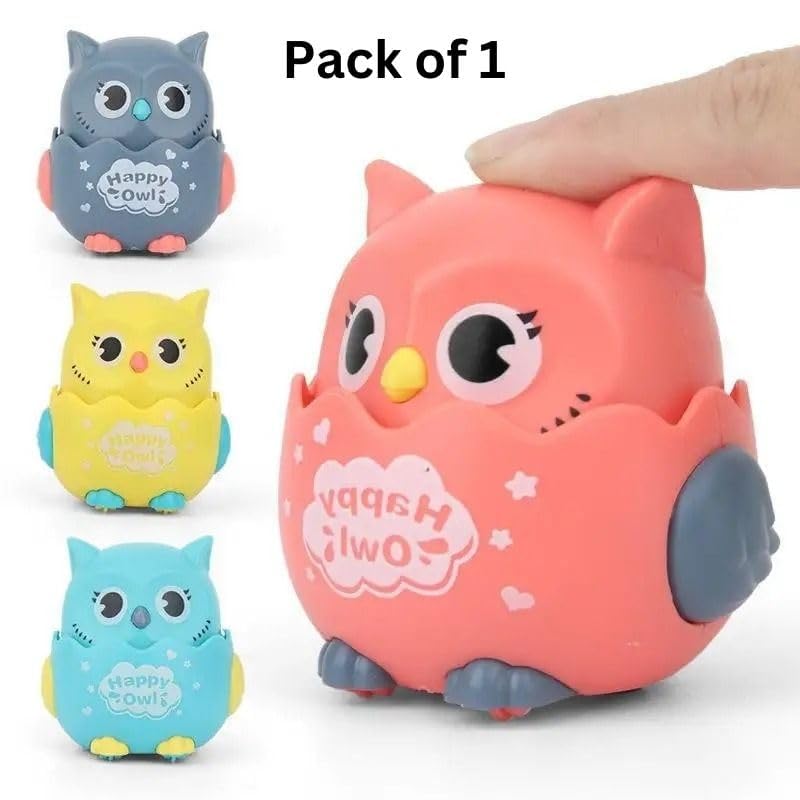 Kids Press And Go Owl Car Toys For Boys And Girls Crawling Toys For Moving Dino Toy For Birthday Gifts – Random Colour - 1Pc (Happy Owl - 1Pc)