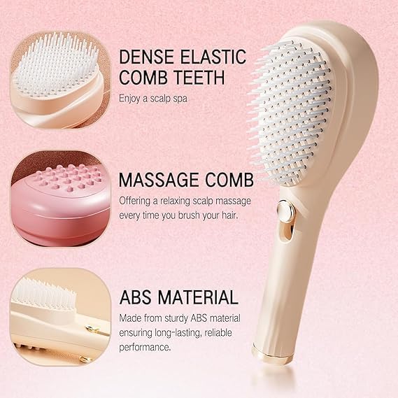 Lady Hair Brush with Self-Cleaning Bristles - Ergonomic Handle, Anti-Static, Telescopic Design for All Hair Types and Wigs, One-Click...