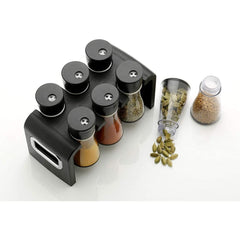 Spice Rack Jar Container of 6 Pcs for Storage of Kitchen Spices and Masala Storage (Black) (6 - Pcs Spice Rack)