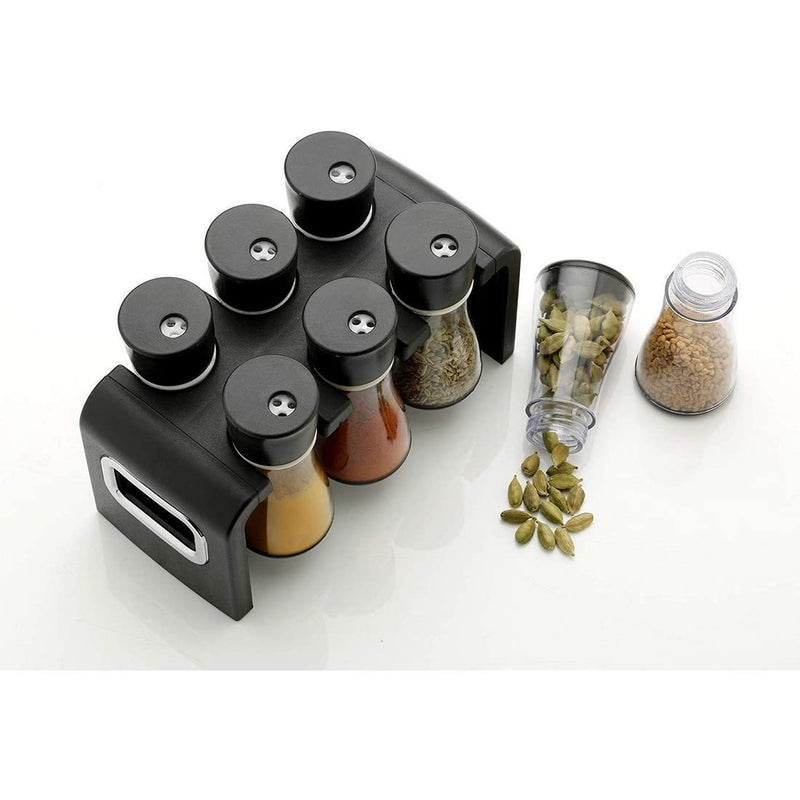 Spice Rack Jar Container of 6 Pcs for Storage of Kitchen Spices and Masala Storage (Black) (6 - Pcs Spice Rack)