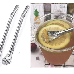 2 in 1 Drinking Straws with Filter Spoon, Stainless Steel Reusable, Leaf Tea Coffee Stirrer Stick, Cocktail Strainer Pipe Stirring Spoon Straws, Filter Spoon