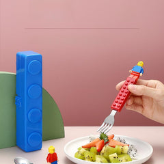 Building Blocks Theme Baby Feeding Stainless Steel Spoon & Fork Set for Kids Tableware Cutlery Suitable for Kids Picnic School Lunch Box (Legoo Cutlery Set)
