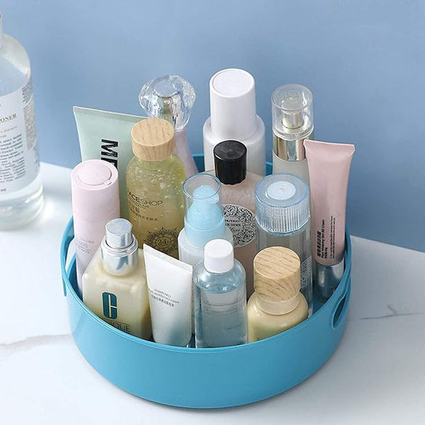 360° Rotating Kitchen Organizer Trolley for Storage with Turntable Tray and Brown Box Compact countertop Solution for Spices Jars Bottles and Daily Essentials