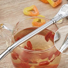 2 in 1 Drinking Straws with Filter Spoon, Stainless Steel Reusable, Leaf Tea Coffee Stirrer Stick, Cocktail Strainer Pipe Stirring Spoon Straws, Filter Spoon