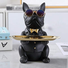 Modern Decor Resin Bulldog Tray Statue Tray Storage Key Holder Candy Jewelry Earrings Tray Suitable for Home Decor Modern Art Dining Table Decor Office Small Object Tray (Black)