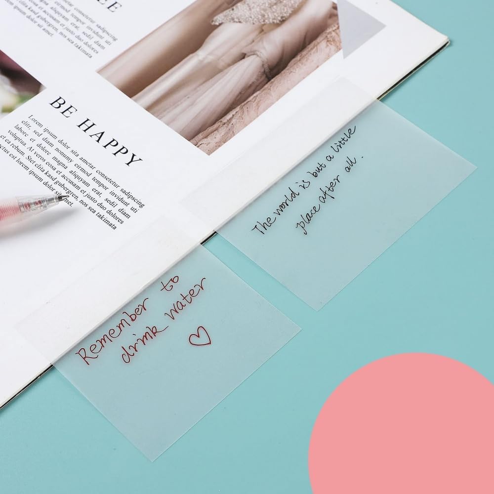 50 Sheets Transparent Sticky Notes Pad,Clear Cute Full self-Adhesive Waterproof,See Through Memo Pads,Perfect for College Essentials Books and Office Stationery Art and Craft