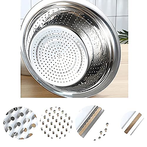 Stainless Steel Mirror Finish 3-in-1 Multipurpose Drain Basket- Grater- Basin Bowl; Vegetable Slicer For Kitchen Cutting|for Fruits And Other Items|Outer Diameter- 26 Cm,Silver