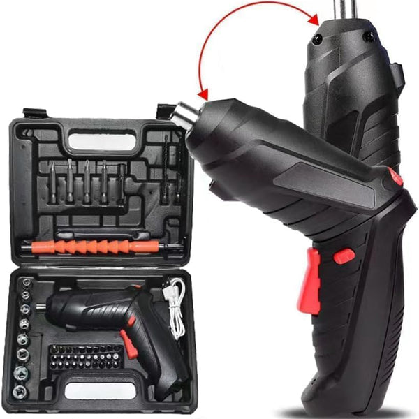 47 in 1 Cordless Electric Screwdriver Set, USB Rechargeable, with Bits and Accessories, Black