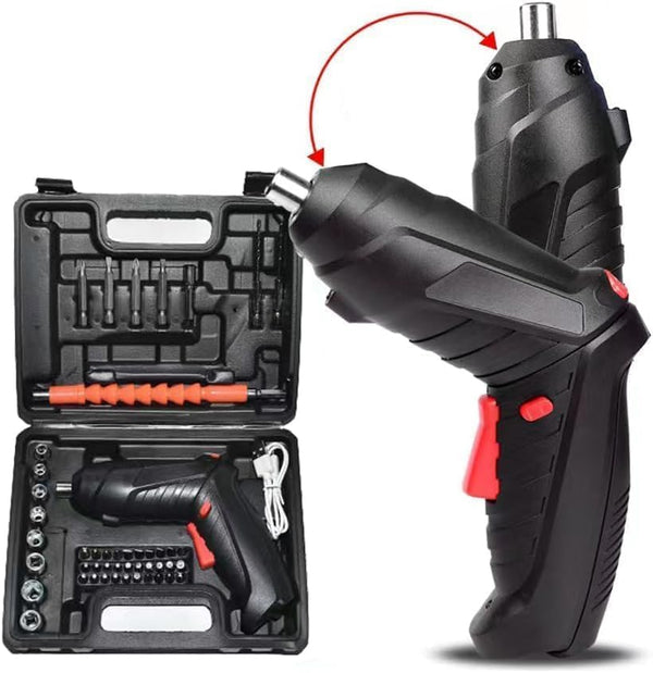 47 in 1 Cordless Electric Screwdriver Set, USB Rechargeable, with Bits and Accessories, Black
