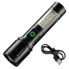Crobat Aluminum Alloy Rechargeable Tactical Flashlight Torch, 6 Modes, Aluminum Body, Telescopic Zoom Rechargeable Battery, Type-C Fast Charging, Waterproof Body