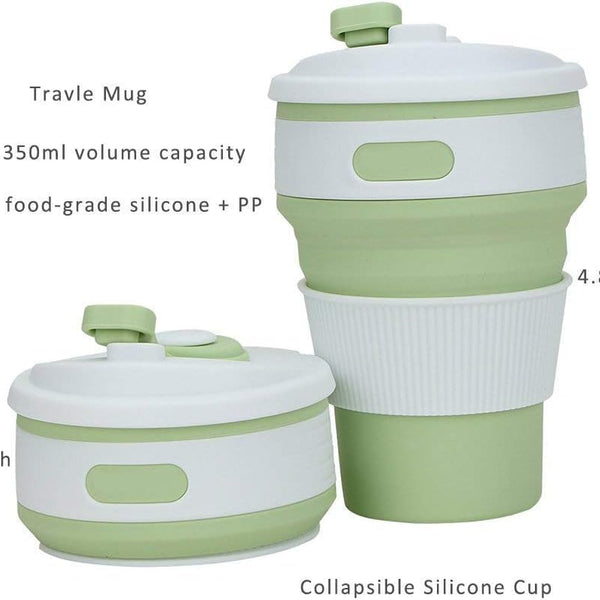 Silicone Collapsible Travel Coffee Mug with Lid | Portable, Leak-Proof Drinking Tumbler Cup for Office, Travel, and Sports