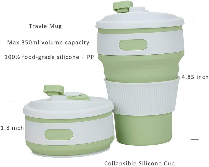 Silicone Collapsible Travel Coffee Mug with Lid | Portable, Leak-Proof Drinking Tumbler Cup for Office, Travel, and Sports