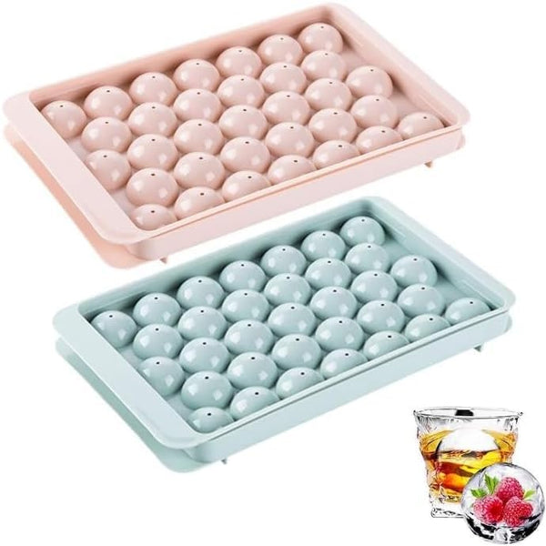 Plastic Reusable Flexible Round Ice Cube Trays, 33 Cavity Mini Round Ice Plastic Tray Molds for Whiskey & Cocktails, Keep Drinks Chilled Multicolor