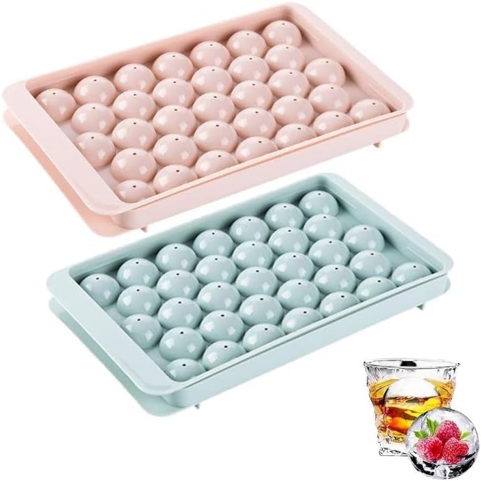 Plastic Reusable Flexible Round Ice Cube Trays, 33 Cavity Mini Round Ice Plastic Tray Molds for Whiskey & Cocktails, Keep Drinks Chilled Multicolor
