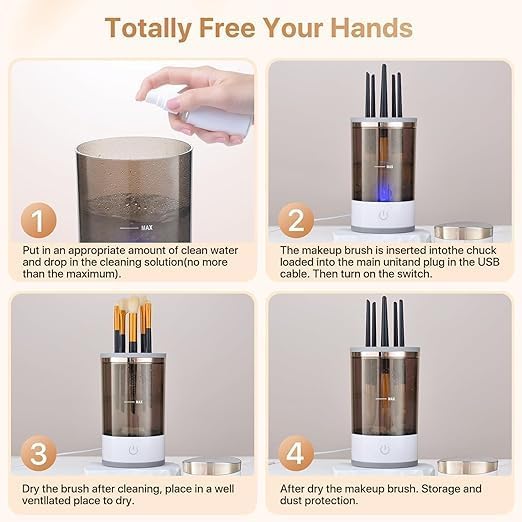 Automatic Makeup Brush Cleaner Machine – Portable Electric Brush Cleaning Tool for All Types of Beauty Makeup Brushes, Quick Drying, Easy to Use for Foundation, Contour, Eyeshadow, Blush