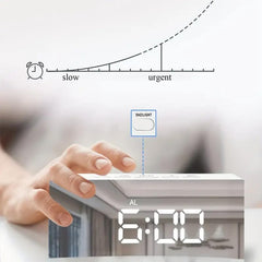 Digital Alarm Clock Table Clock for Students, Heavy Sleepers, Bedroom, Office, Corporate | Mini Alarm Clock with Loud Sound, Automatic Sensor, Date & Temperature (Black)