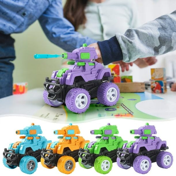 Sky Tech® Monster Tank Launcher Car Truck Friction Powered Cars Toy Monster Toys for Boys 3-7 Years Old 360 Degree Stunt 4wd Push go Truck for Toddlers Kids Gift