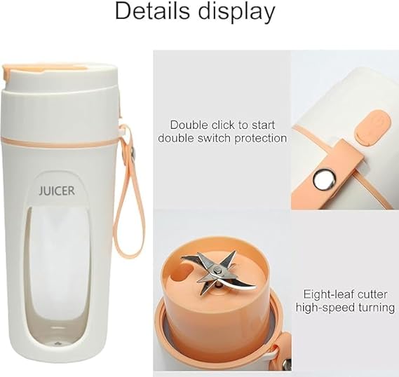 8-Leaf Blade Portable Travel Juicer Compact, Lightweight, and Easy to Clean Design for On-The-Go Juice Extraction USB Rechargeable Crushing Ice, Fruits and Vegetables, Multi-Purpose