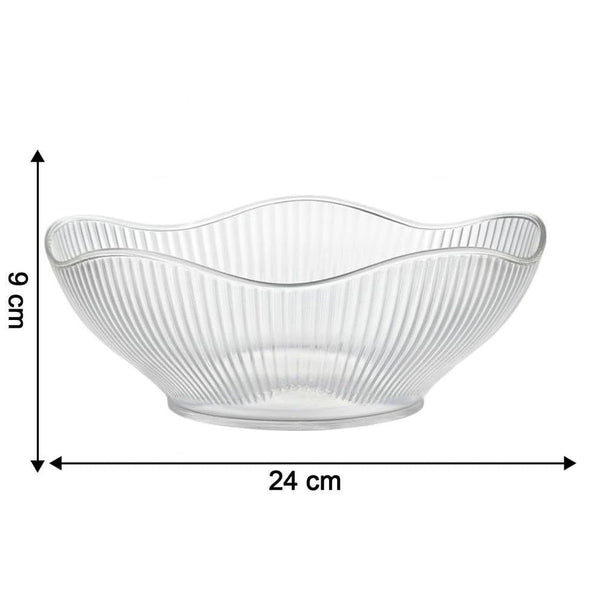 Fruit Storage Basket for Dining Table - Acrylic Transparent Ribbed Wavy Edge Serving Bowl for Salad, Fruits & Snacks, Multipurpose Heavy Fruit Baskets for Home Kitchen & Restaurant