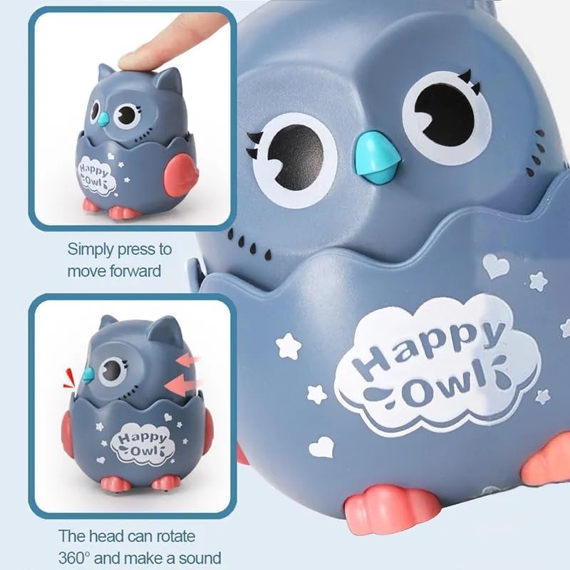 Kids Press And Go Owl Car Toys For Boys And Girls Crawling Toys For Moving Dino Toy For Birthday Gifts – Random Colour - 1Pc (Happy Owl - 1Pc)