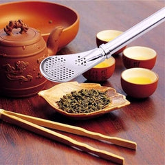 2 in 1 Drinking Straws with Filter Spoon, Stainless Steel Reusable, Leaf Tea Coffee Stirrer Stick, Cocktail Strainer Pipe Stirring Spoon Straws, Filter Spoon
