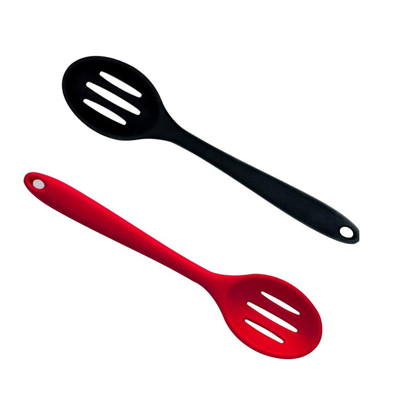 Silicone Kitchen Slotted Spoon, 2 Pcs Silicone Slotted Spoon Heat Resistant, Non Scratch Cooking Spoons Set for Stirring, Scooping and Mixing