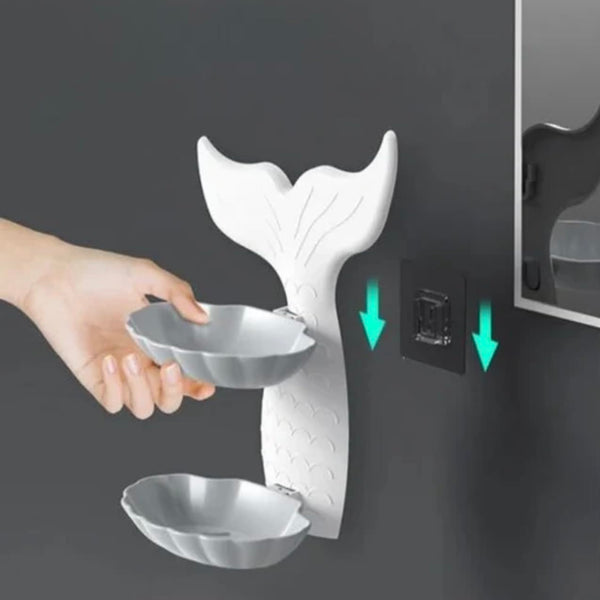 Mermaid Double Layer Soap Tray, Self Adhesive Mermaid Shape Soap Stand for Bathroom Soap Holder