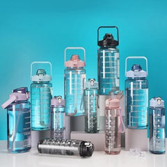 Water Bottle Set of 3 2000 ml Bottle With Drinking Glass  (Pack of 1, Multicolor, Silicone, Plastic) Leak proof 3PCS