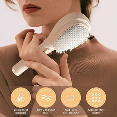 Lady Hair Brush with Self-Cleaning Bristles - Ergonomic Handle, Anti-Static, Telescopic Design for All Hair Types and Wigs, One-Click...