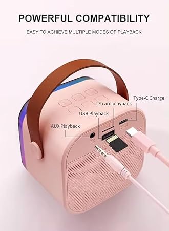 Rechargeable Karaoke Mic with Speaker for Singing | Wireless Mini Portable Bluetooth Speaker with Microphone & LED Lights | Cute Birthday Gift for Kids Musical Toys for Boys, Girls and Adults