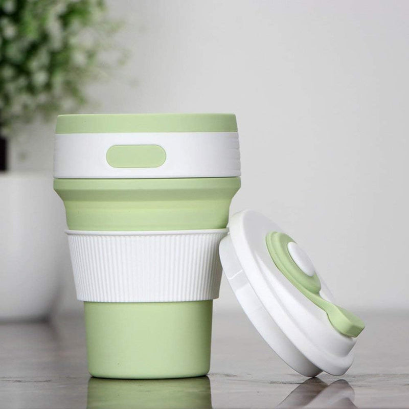 Silicone Collapsible Travel Coffee Mug with Lid | Portable, Leak-Proof Drinking Tumbler Cup for Office, Travel, and Sports