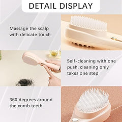 Lady Hair Brush with Self-Cleaning Bristles - Ergonomic Handle, Anti-Static, Telescopic Design for All Hair Types and Wigs, One-Click...