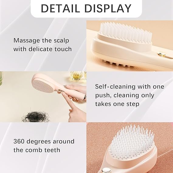 Lady Hair Brush with Self-Cleaning Bristles - Ergonomic Handle, Anti-Static, Telescopic Design for All Hair Types and Wigs, One-Click...