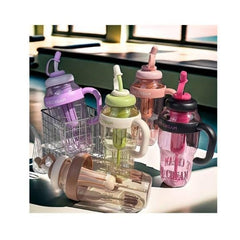 Insulated Ice Cream Water Bottle with Straw – 1300ml Large Capacity | Cute & Stylish Plastic Tumbler with Handle | Leak-Proof & Reusable Travel Cup for Kids & Adults (Multicolor)(Pack of 1)