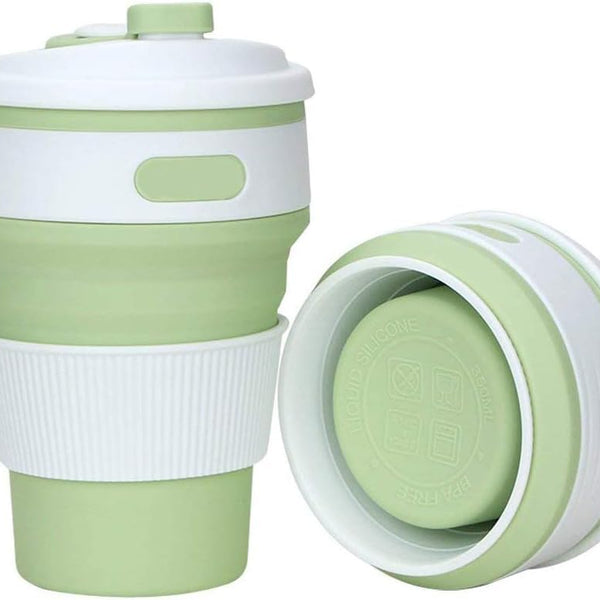 Silicone Collapsible Travel Coffee Mug with Lid | Portable, Leak-Proof Drinking Tumbler Cup for Office, Travel, and Sports