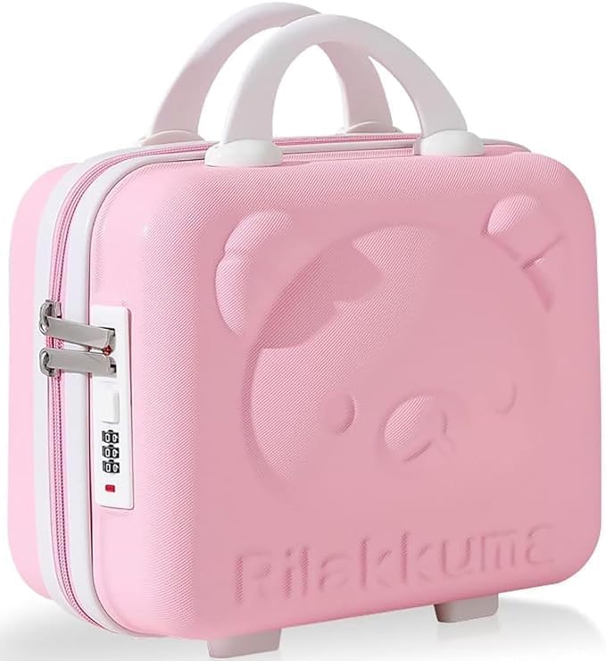 Mini Hard Shell Travel Luggage Makeup Vanity Case with Lock Password Zipper Bag for Women Portable Water Proof Carrying Suitcase Organizer (Rose Pink)