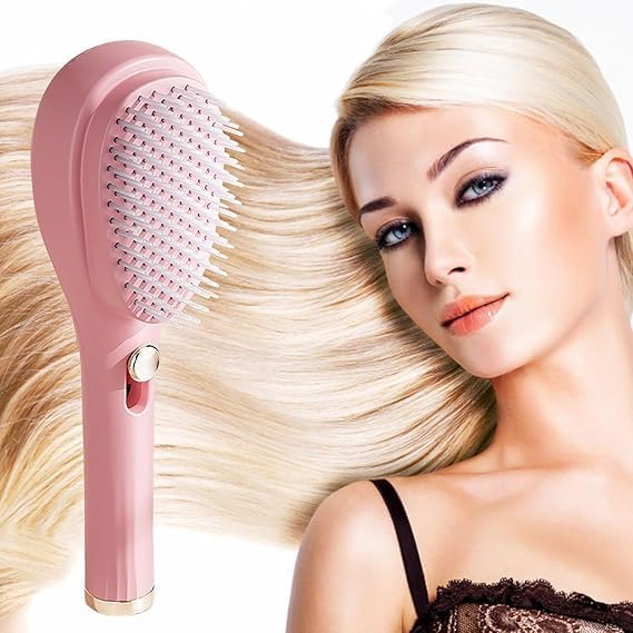 Lady Hair Brush with Self-Cleaning Bristles - Ergonomic Handle, Anti-Static, Telescopic Design for All Hair Types and Wigs, One-Click...