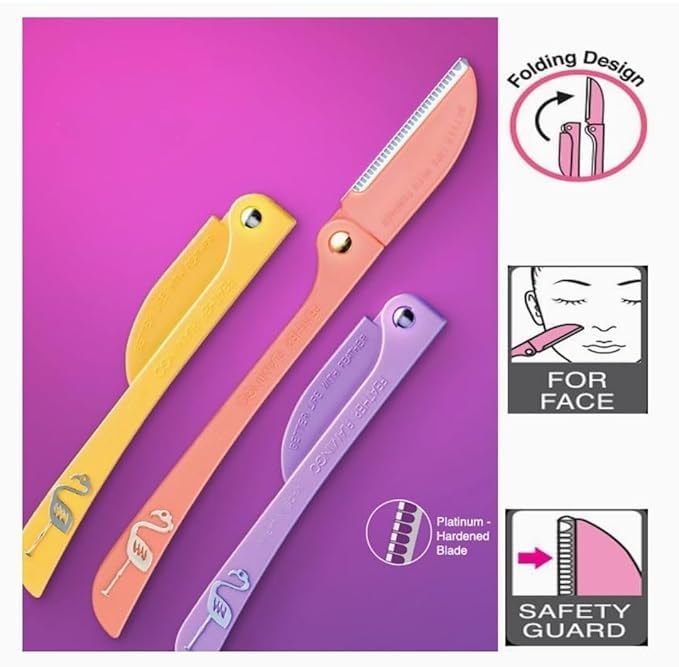 Feather Flamingo Face Razors for Women Eyebrow, Facial & Body Hair Removal Razors with Safety Guard | Gentle Shaving Tool for Sensitive Skin