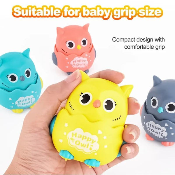 Kids Press And Go Owl Car Toys For Boys And Girls Crawling Toys For Moving Dino Toy For Birthday Gifts – Random Colour - 1Pc (Happy Owl - 1Pc)