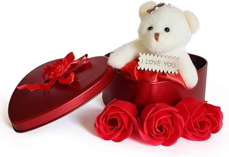 Heart Shape Love Gift Box with Teddy & Rose - Gift for Girlfriend, Boyfriend, Wife, Fiance, Husband - Birthday Anniversary Special Couples -Valentine Day Decoration Items