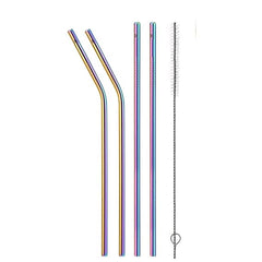 Multi-Color Stainless Steel Straws with Cleaning Brush Bent/Straight Reusable Metal Straws