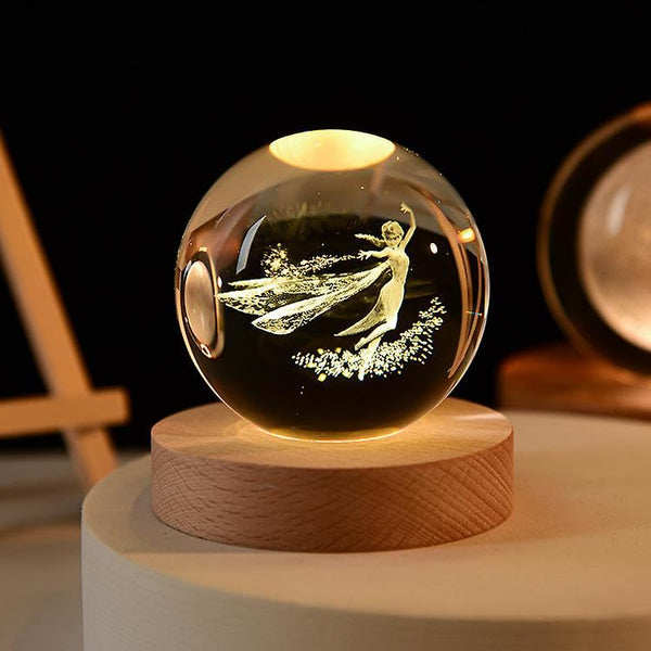 Princess Crystal Ball Night Light with Wooden Base, 60mm Glass Sphere Decorative Table Lamp Crystal Ball Night Lamp 2.4 Inch, 3D Galaxy USB Table LED With Wooden Base for Home Decoration Birthday Gift