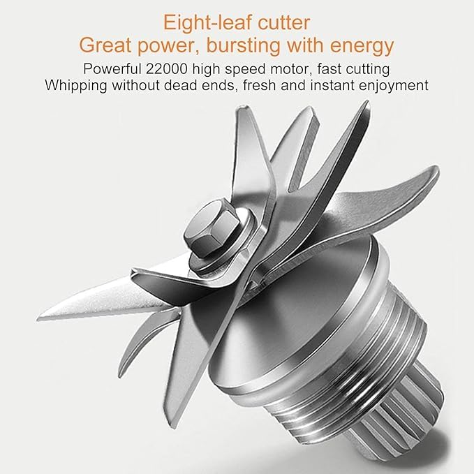 8-Leaf Blade Portable Travel Juicer Compact, Lightweight, and Easy to Clean Design for On-The-Go Juice Extraction USB Rechargeable Crushing Ice, Fruits and Vegetables, Multi-Purpose
