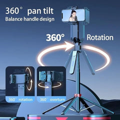 Auto Face Tracking AI Gimbal Selfie Stick Tripod Stand,Detachable Bluetooth Remote Compatible for iPhone/Android, Best for Vlogging/Photo Shoot (Q185 AUTO FACE Tracking Selfie Stick)
