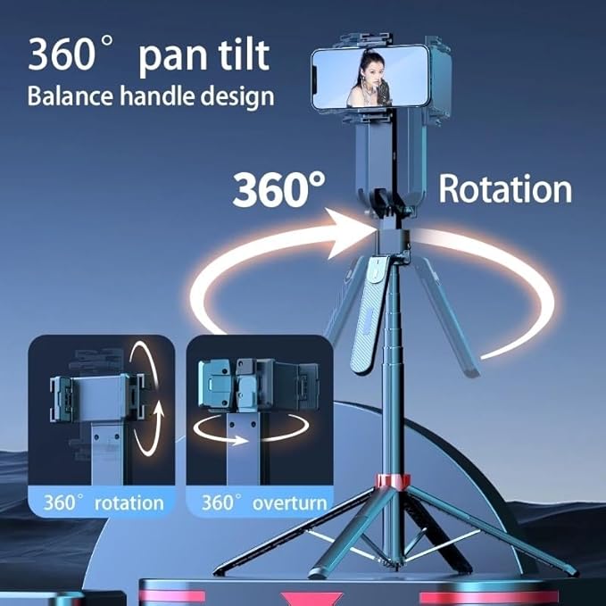 Auto Face Tracking AI Gimbal Selfie Stick Tripod Stand,Detachable Bluetooth Remote Compatible for iPhone/Android, Best for Vlogging/Photo Shoot (Q185 AUTO FACE Tracking Selfie Stick)
