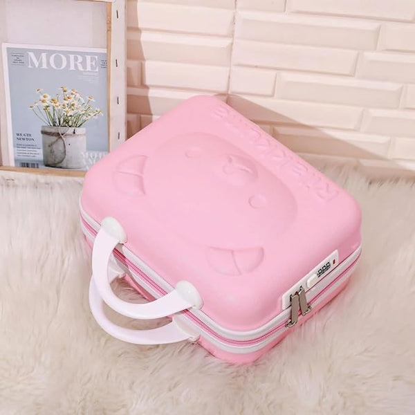 Mini Hard Shell Travel Luggage Makeup Vanity Case with Lock Password Zipper Bag for Women Portable Water Proof Carrying Suitcase Organizer (Rose Pink)