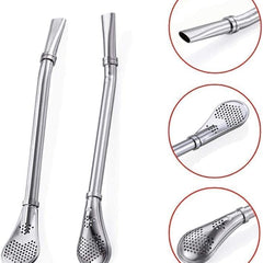 2 in 1 Drinking Straws with Filter Spoon, Stainless Steel Reusable, Leaf Tea Coffee Stirrer Stick, Cocktail Strainer Pipe Stirring Spoon Straws, Filter Spoon